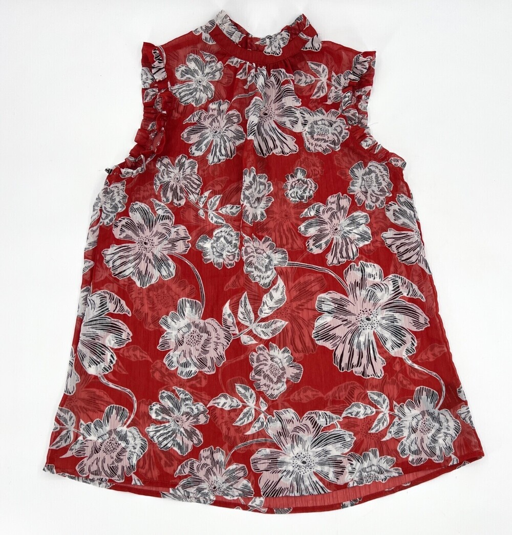 Who What Wear Shirt Womens Extra Small XS Red Floral Print Sheer Sleeveless